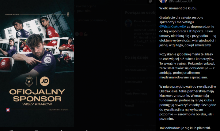 Taką grafikę z DISEM wrzucił Peter Moore na ogłoszenie... NOWEGO SPONSORA Wisły Kraków xD